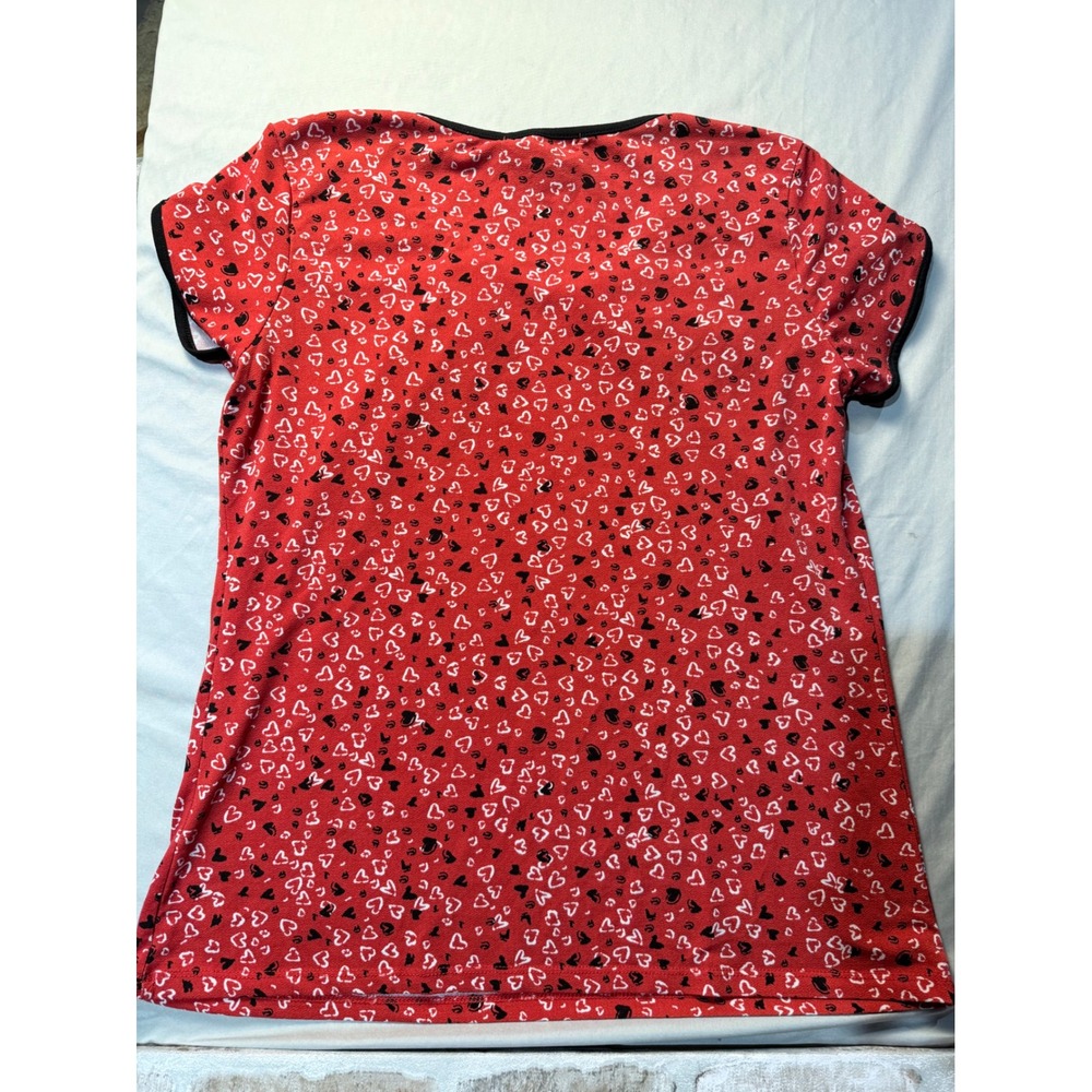 Adrienne Vittadini Womens‎ Red Heart Print Top Short Sleeve Chain Detail Size S - Picture 3 of 3
